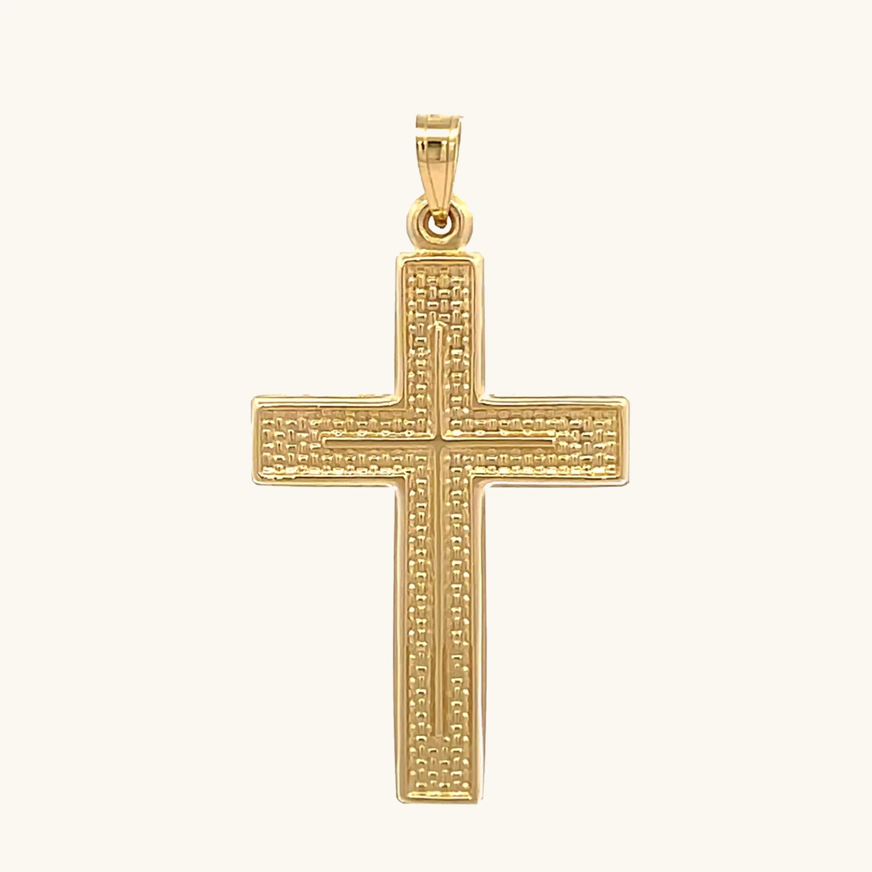 14K YELLOW GOLD WEAVE TEXTURED CROSS