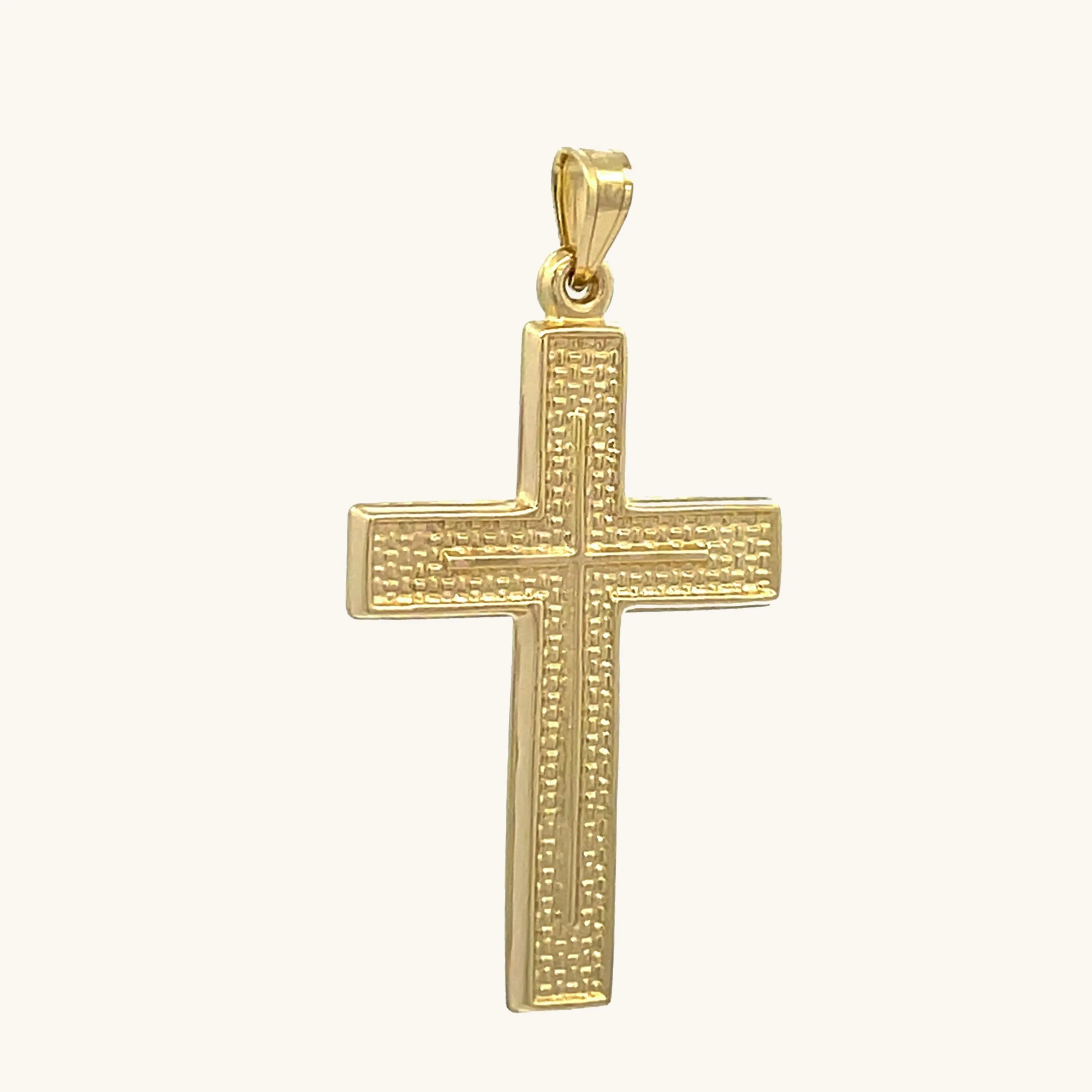 14K YELLOW GOLD WEAVE TEXTURED CROSS