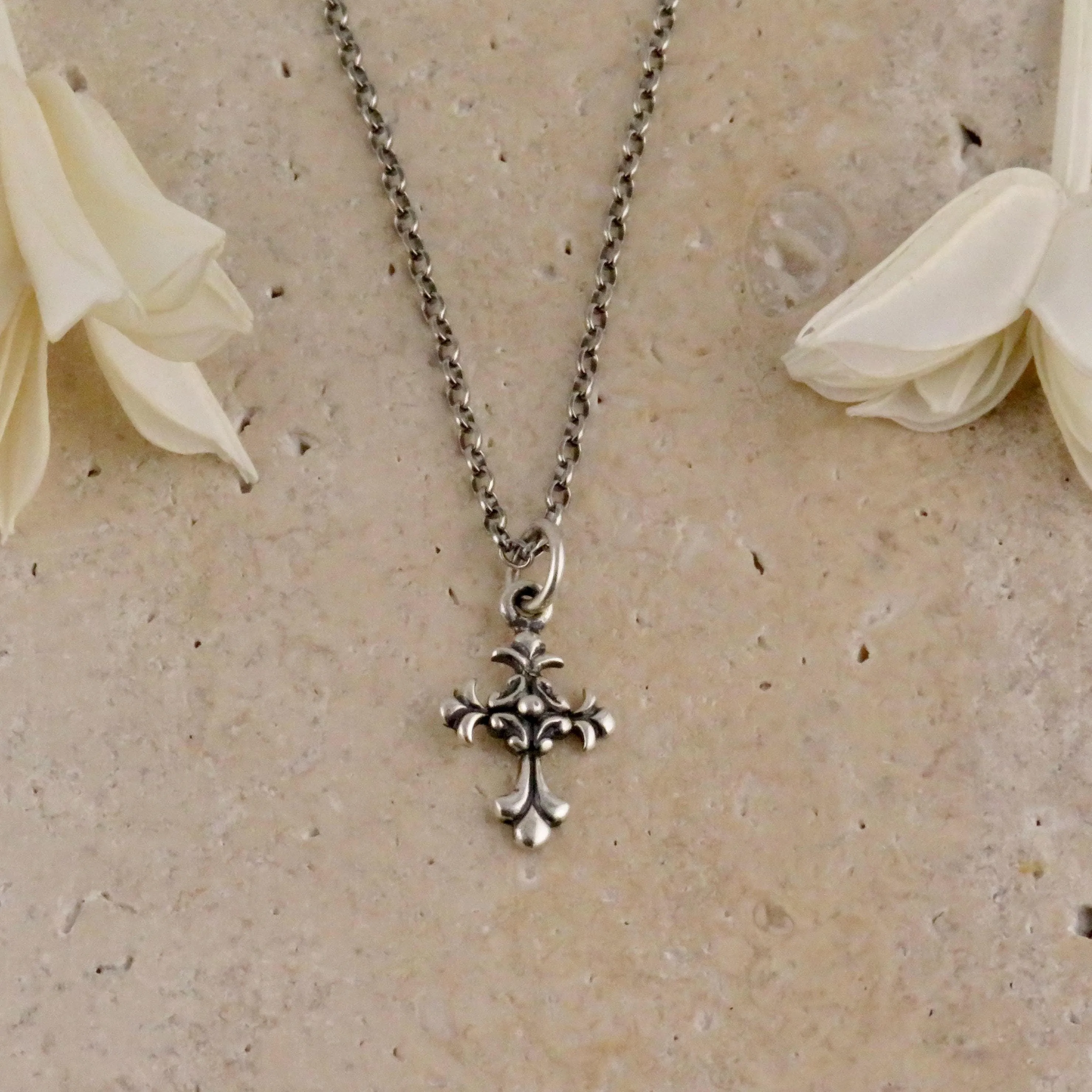 Antique Style Silver Cross Necklace