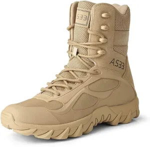 Men's Tactical Ankle Boots: Side Zipper Military Work Boots, Hook & Loop Closure