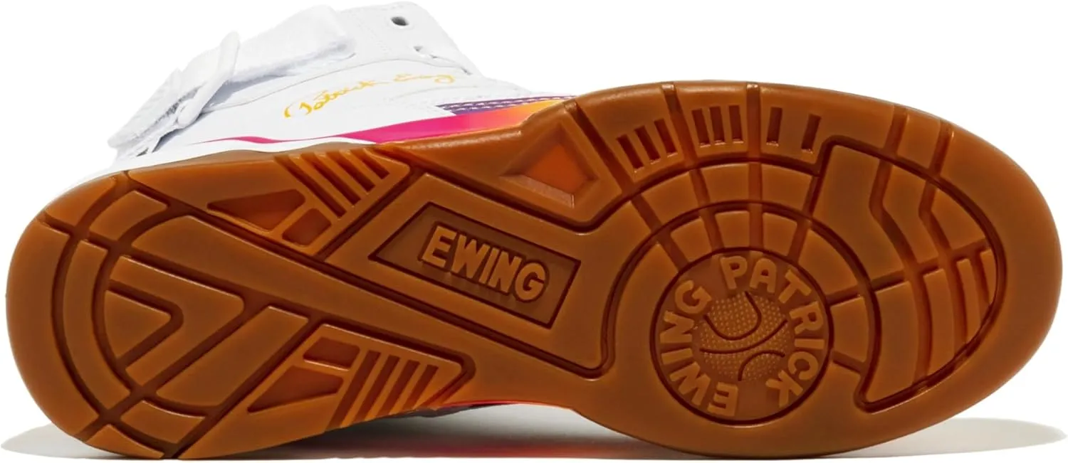 PATRICK EWING Men's Summer Sunset Gradient High-Top Sneakers White/Yellow/Purple/Pink with Gum Outsole