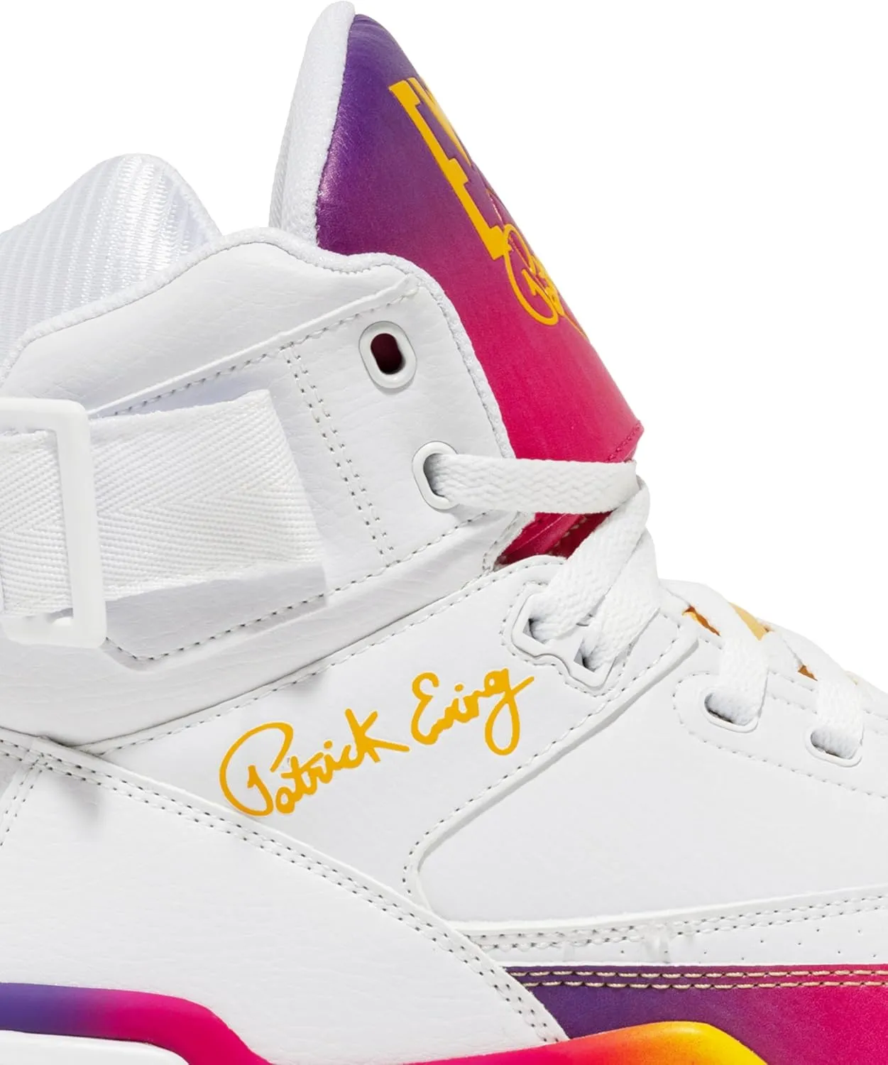 PATRICK EWING Men's Summer Sunset Gradient High-Top Sneakers White/Yellow/Purple/Pink with Gum Outsole