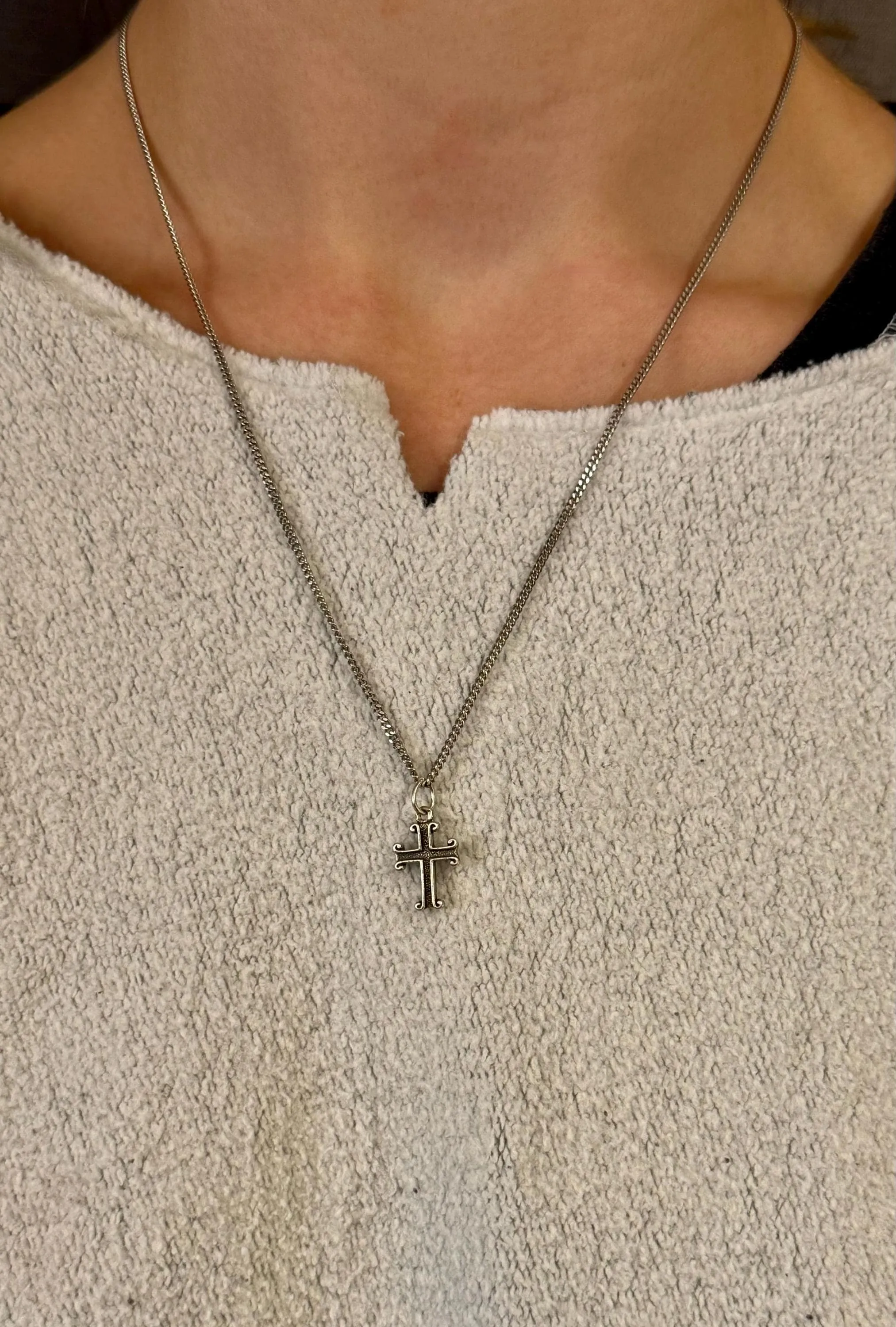 Rustic Scroll Cross Necklace