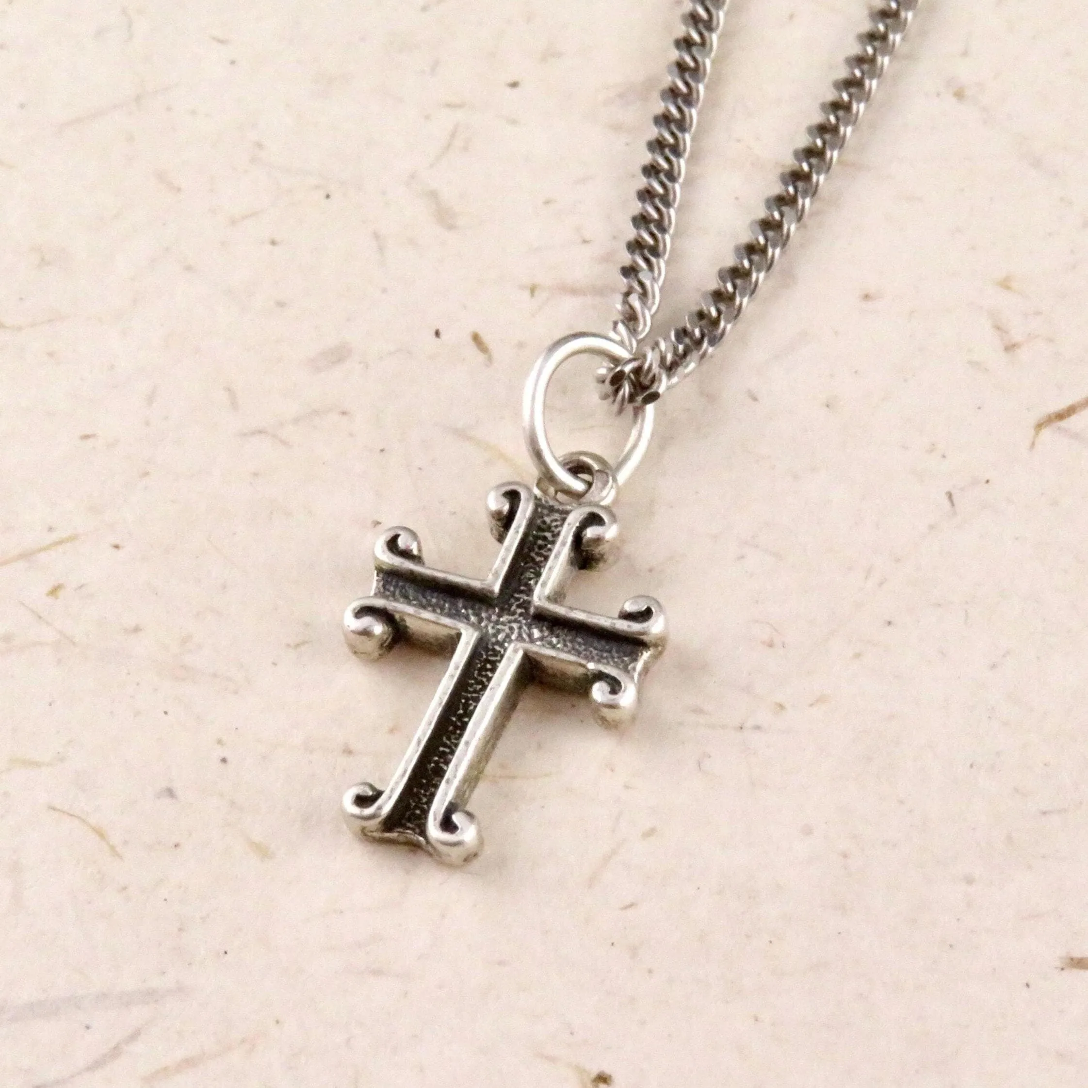 Rustic Scroll Cross Necklace