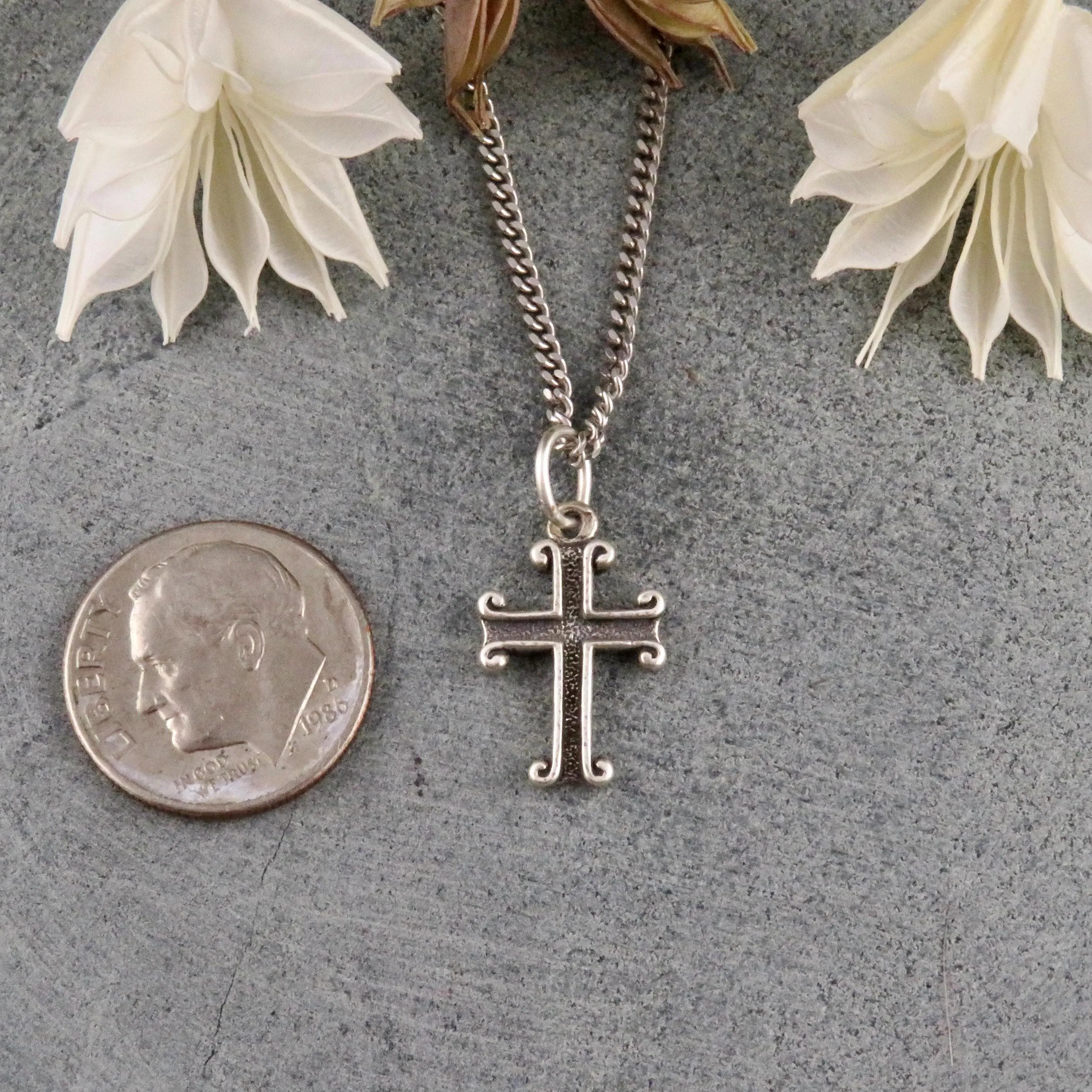 Rustic Scroll Cross Necklace