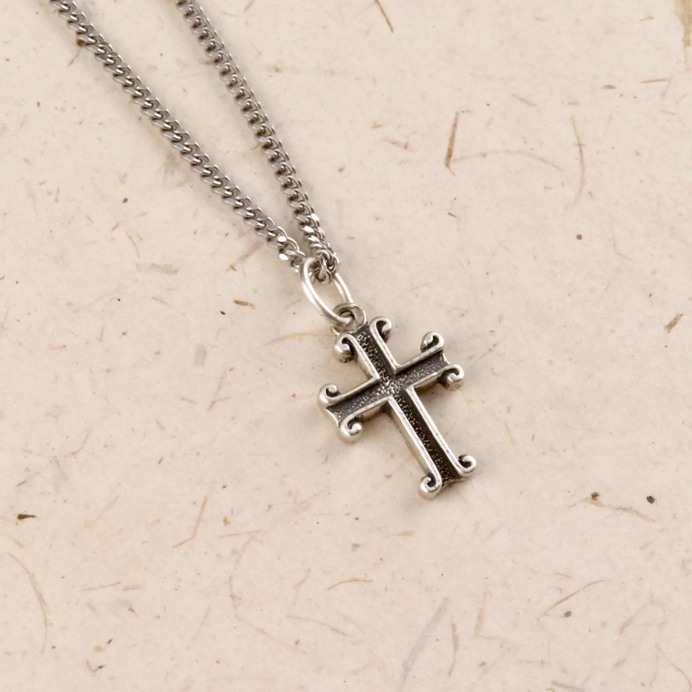 Rustic Scroll Cross Necklace