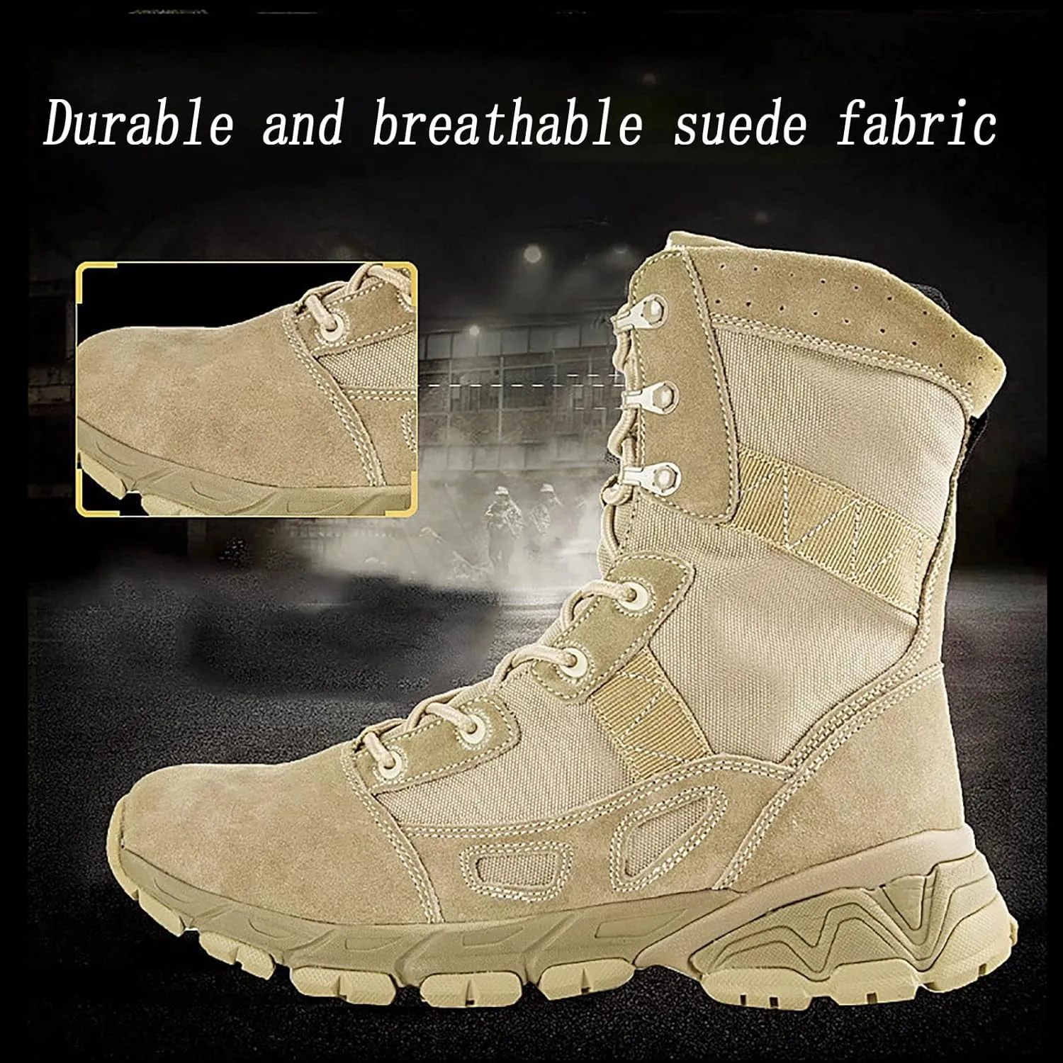 Tactical High-top Military Boots for Men, Breathable Wear-resistant Rubber Sole Desert Shoes, Comfortable Side Zipper for Quick on and off Hiking Shoes