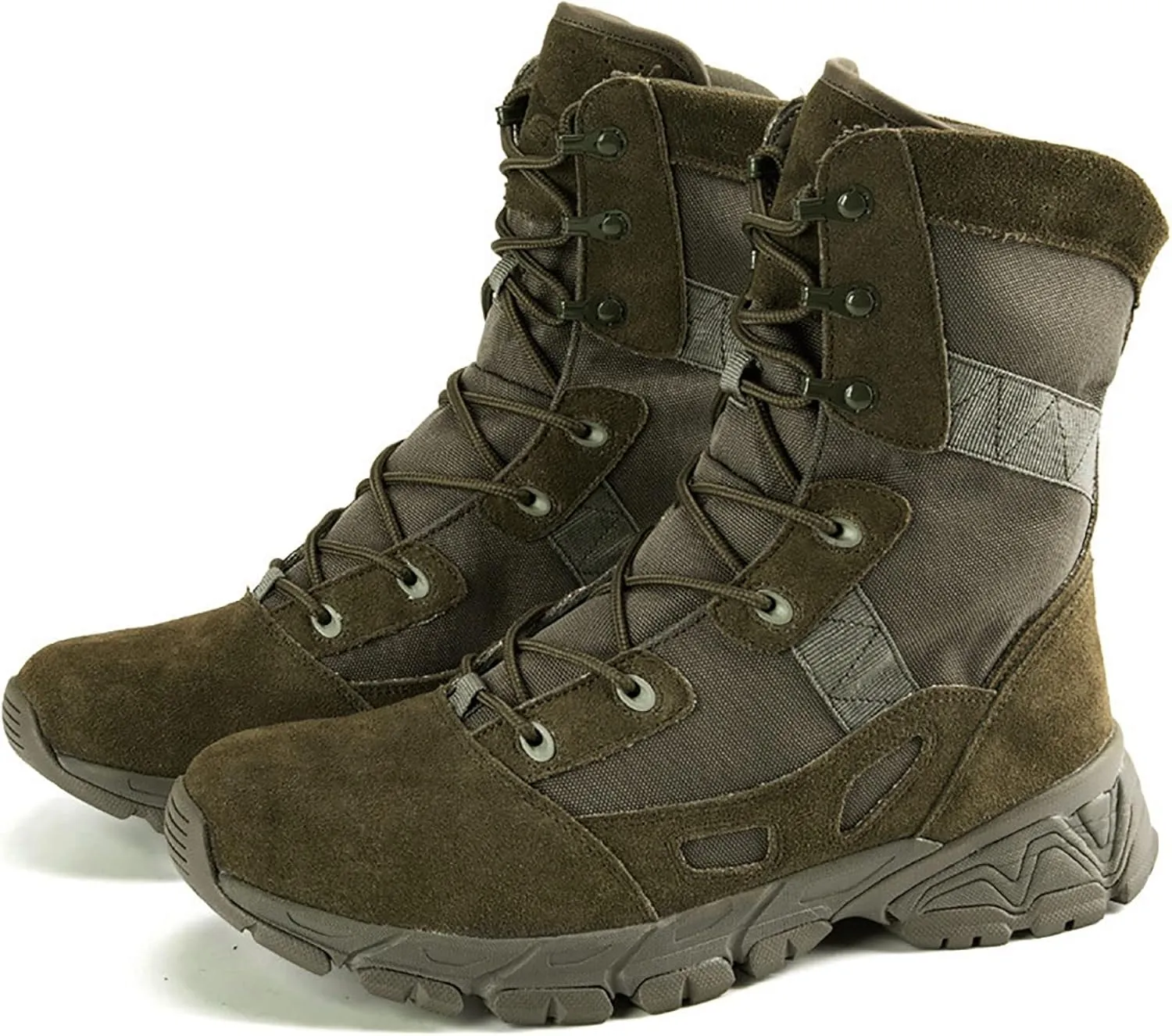Tactical High-top Military Boots for Men, Breathable Wear-resistant Rubber Sole Desert Shoes, Comfortable Side Zipper for Quick on and off Hiking Shoes