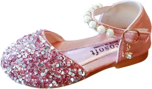 Toddler Flats Girls Princess Single Bling Shoes Infant Kids Baby Bowknot Pearl Crystal 24 Months Girl Shoes