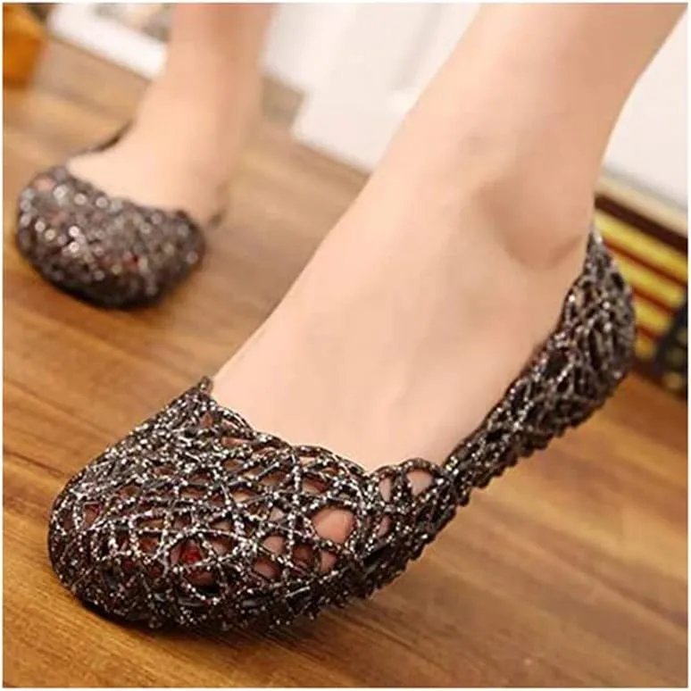 Women's Jelly Shoes Flat Slip On Sandals Hollow Out Ballet Flat