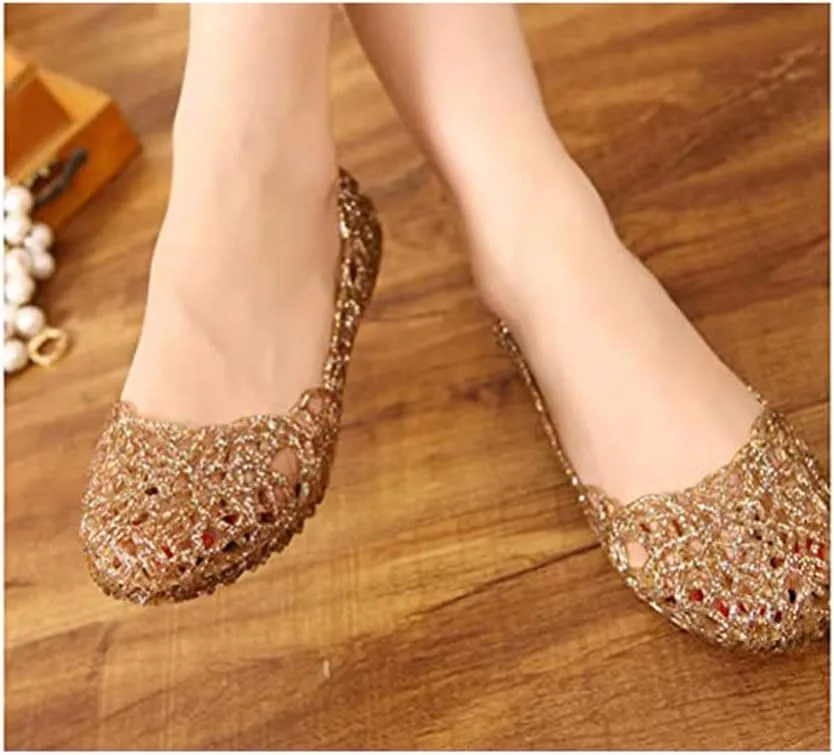 Women's Jelly Shoes Flat Slip On Sandals Hollow Out Ballet Flat