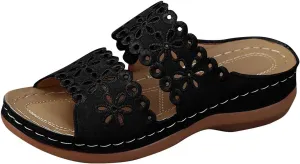 Women's Soft Sole Flat Shoes Casual Large Size Solid Hollow Sandals Drag Beach Slope Sandals with Arch Support